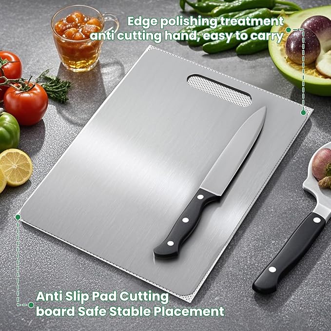 100% Pure Titanium Cutting Board - 15x11 Inch Non-Slip Kitchen Chopping Board, Dishwasher Safe, Scratch Resistant, Easy to Clean, Durable & Hygienic