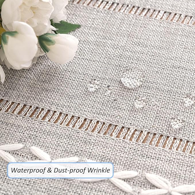 SIELUNO Rectangle Table Cloth Rustic Farmhouse Tablecloth Heavy Duty Cotton Linen Waterproof Wrinkle Free Table Cloths for Kitchen and Dining Room-Hollow Light Grey-Rectangle, 54"x86", 6-8 Seats