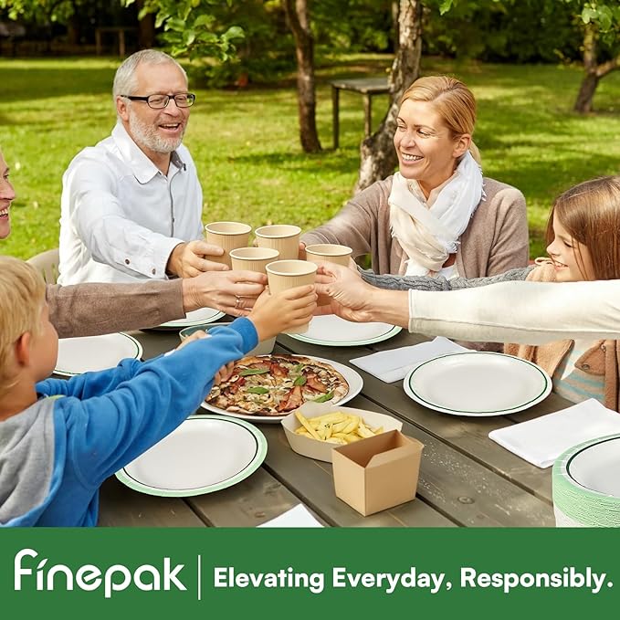 Disposable Plates 9 Inch, 150PCS Paper Plates Bulk with Green Rims, Heavy Duty Paper Plates for Graduation/Retirement Party, Picnic, BBQ, Microwave, Breakfast, Lunch & Dinner
