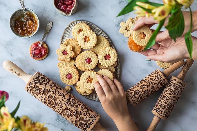 MEADOW Embossing Rolling Pin. Laser Engraved Rolling Pin for Pottery and Cookies by Algis Crafts