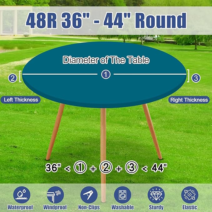 Round Spandex Tablecloth, Elastic Fitted Waterproof Tablecloths for 36"-44" Tables, Stretch Washable Picnic Table Cover for Camping, Dining, Indoor and Outdoor,Peacock Blue