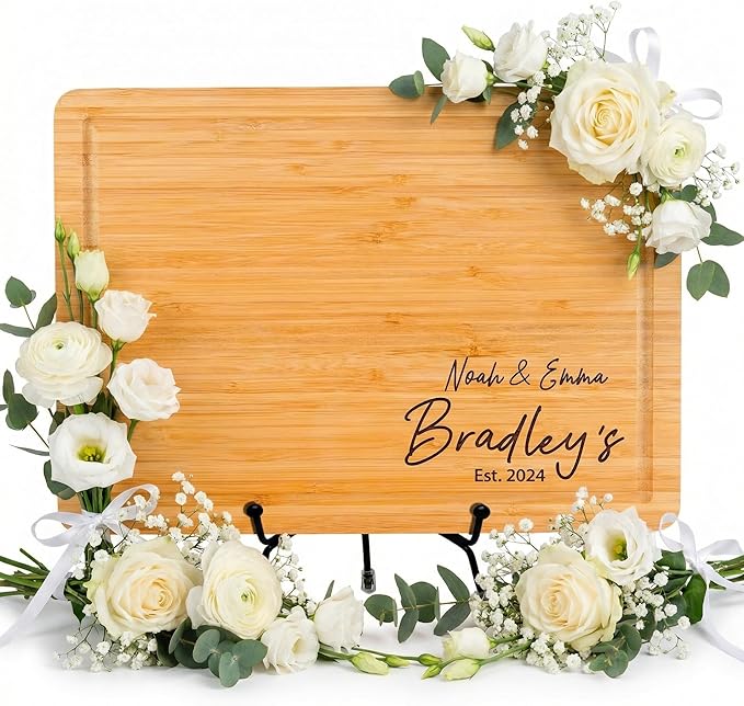 Newly Named Custom Wood Cutting Board Decorative, Unique Wedding Engagement Gifts for Couple Customized Gifts for Anniversary, Most Popular Bridal Shower, Wedding Presents for Newlyweds Wood Name Sign
