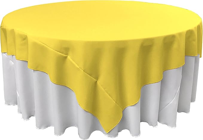 LA Linen Polyester Poplin Washable Square Tablecloth, Stain and Wrinkle Resistant Table Cover 90x90, Dinning, Kitchen, Party, Holiday 90 by 90-Inch, Yellow Light, TCpop90x90_YellowLgtP99