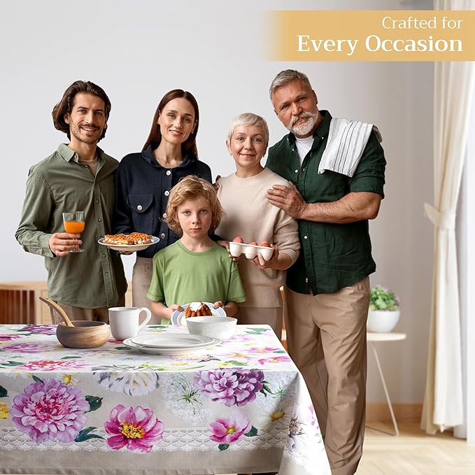 Maison d' Hermine Table Cloth Rectangle Table 100% Cotton 60 x 120 Inches Tablecloth Reusable Decorative for Dining Room Farmhouse Home Valentines Day Decorations Spring Summer - Pivoine