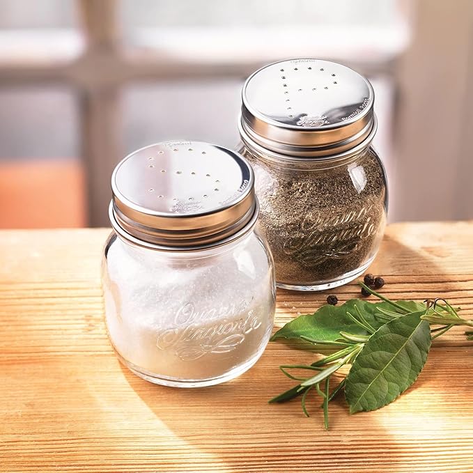 Bormioli Rocco 357760CBD021990 Quattro Stagioni Jar with Salt & Pepper Stainless Lid - Sleeve of 2, 5 oz, Clear