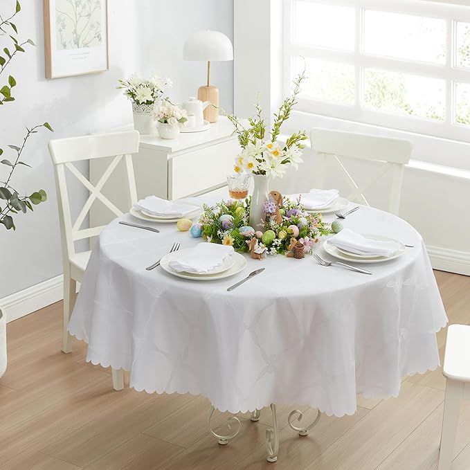 Newbridge Ribbons and Bows Damask Spring & Easter Holiday Fabric Napkins, White, Set of 4 Square, Wrinkle & Stain Resistant Table Cover