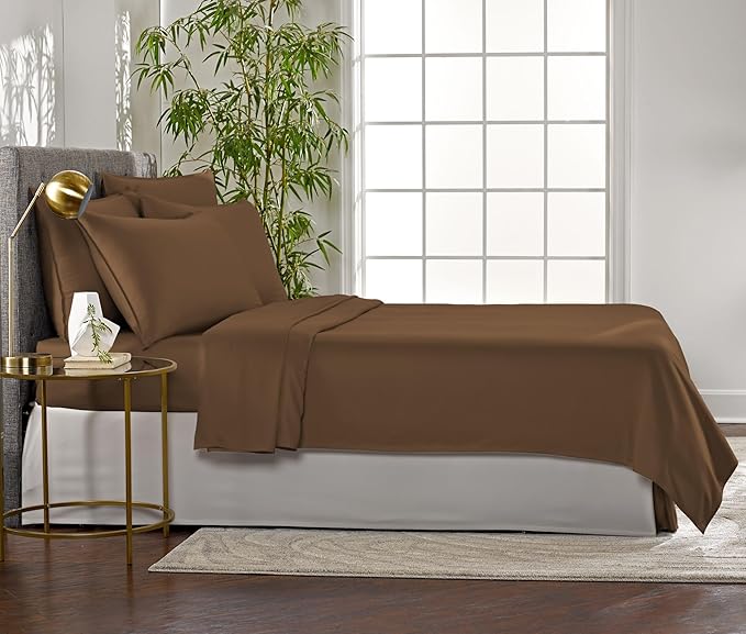Pure Bamboo Queen Sheets, Genuine 100% Organic Viscose Derived from Bamboo Bed Sheet Set, Luxuriously Soft & Cooling, Double Stitching, 2 Year Quality Promise (Queen, Coconut Husk)