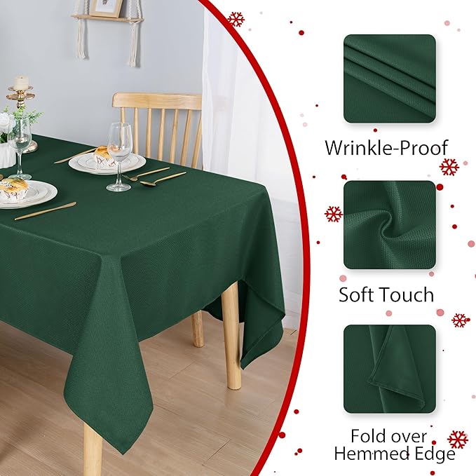 Hiasan 54 X 54 Inch Square Textured Tablecloth - Waterproof Spillproof Antiwrinkle Jacquard Table Cloth for Kitchen and Dining Dinner, Outdoor Picnic, Holiday and Parties, Hunter Green