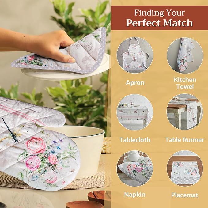 Maison d' Hermine Oven Gloves 100% Cotton Easter Oven Mitt Heat Resistant BBQ Cooking Gloves with Loop for Grilling, Microwave, Barbeque, Champ De Mars Spring/Summer (Oven Mitt (7.5''''x13''''))