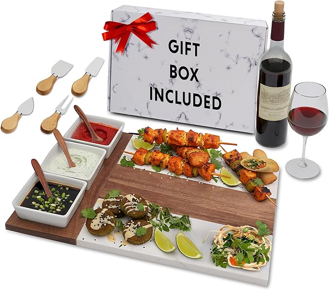 Marble Cutting Board Set, Charcuterie Cheese Boards, 3 Bowls, 3 Spoons, 4 Charcuterie Utensils, Meat, Fruits, Vegetables, Housewarming, Wedding - Marble Blank