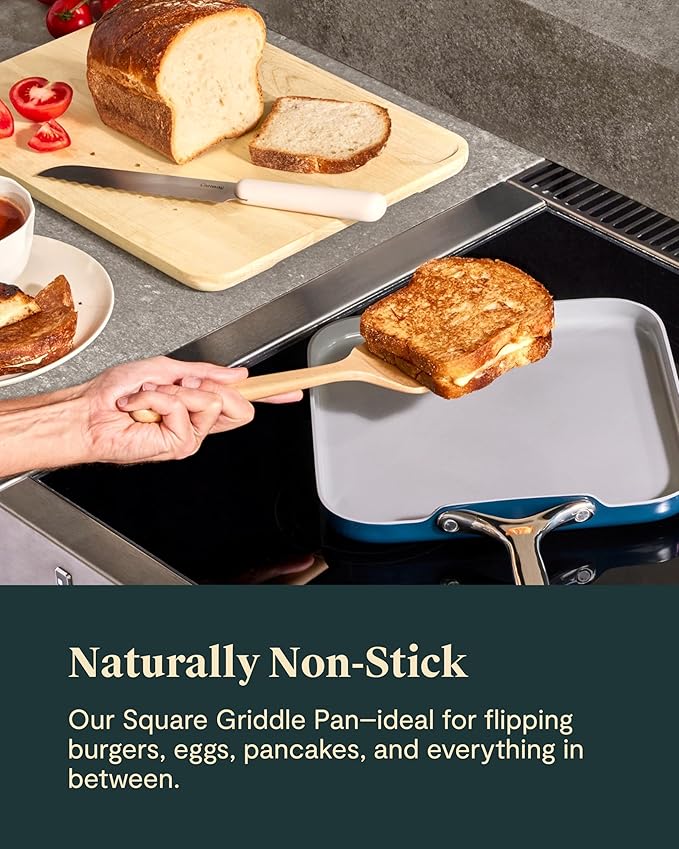 Caraway Square Griddle Pan - 11” Square Pan - Non-Stick Ceramic Coated - Non Toxic, PTFE & PFOA Free - Oven Safe & Compatible with All Stovetops - Perracotta
