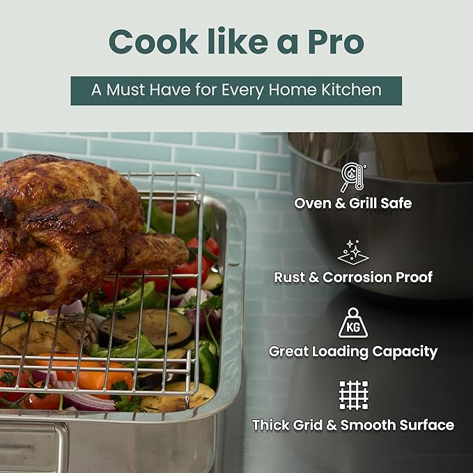 Ultra Cuisine Heavy Duty 3 Tiers Stackable, 16" x 10" Cooling Rack for Cooking and Baking - Professional Grade Premium 100% Stainless Steel Baking Rack & Wire Cooling Mesh - Dishwasher Safe - Pack 3