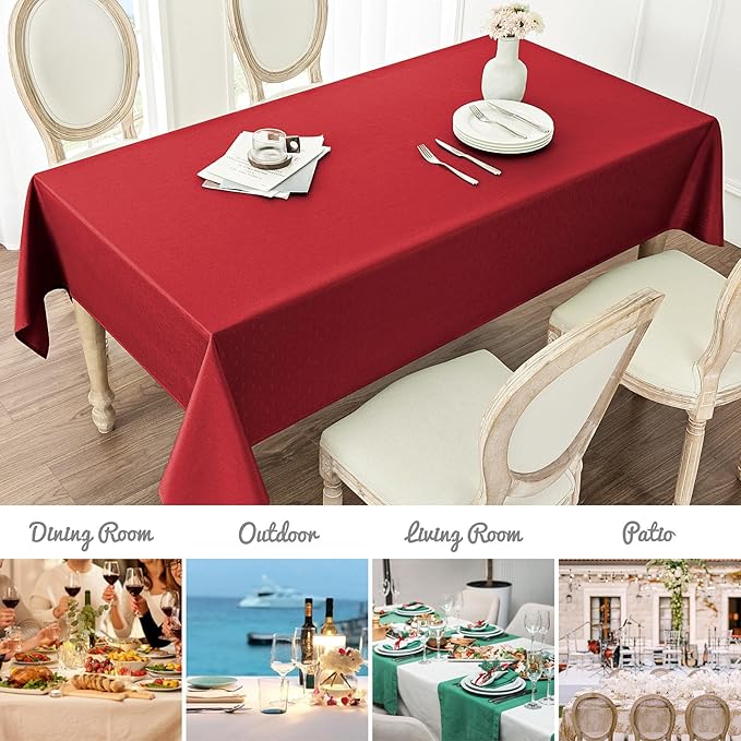Rectangle Tablecloth Waterproof 60x144 inch Linen Textured Table Cloth Stain and Wrinkle Resistant Washable, Decorative Fabric Table Cover for Dining, Party and Camping, Red