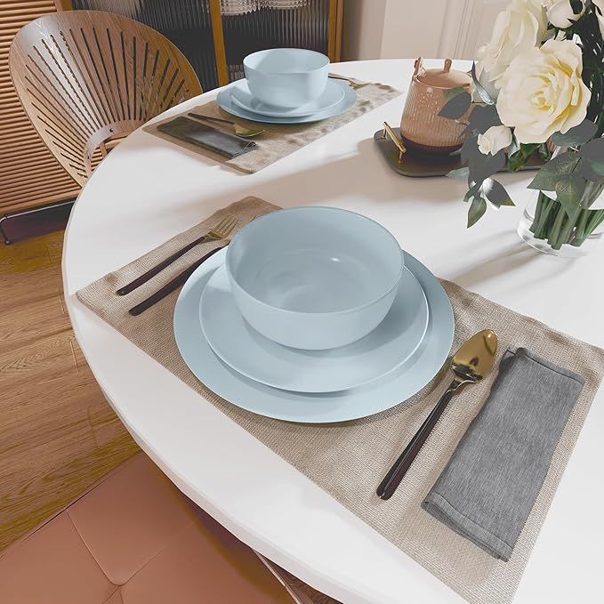 Yoshy 12-Piece Blue Bone China Dinnerware with Lightweight Durable Chip Resistant Design Service for 4