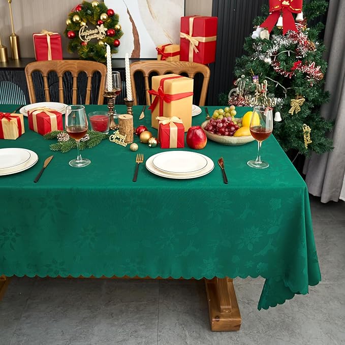 New Year Rectangle Table Cloth Christmas Jacquard Blackish Green Tablecloth Waterproof Washable Fabric Table Cover for Kitchen Dining Birthday Holiday Party Banquet Decor (60X102 in)