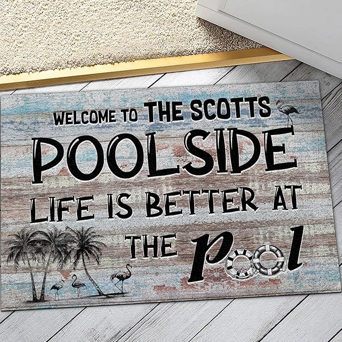 THUYPT Personalized Pool Doormat, Pool Rug with Pool Rules Pattern, Poolside Decorations Pool Accessories, Pool Patio Decor Summer Themed Outdoor/Indoor (04)