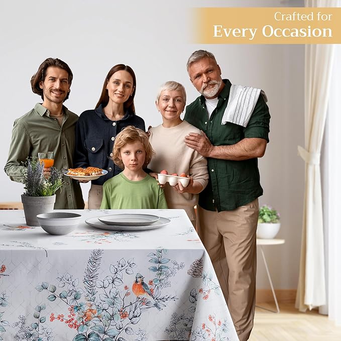 Maison d' Hermine Table Cloth Square Table 100% Cotton 60 x 60 Inches Fall Tablecloth Reusable Everyday Use for Thanksgiving Christmas Decorations Dining Farmhouse Party (Whitish Shabby Chique)