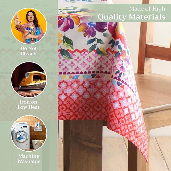 Maison d' Hermine Table Cloth Square Table 100% Cotton 54 x 54 Inches Tablecloth Reusable Decorative for Dining Room Farmhouse Home Valentines Day Decorations Spring Summer - Rose Garden