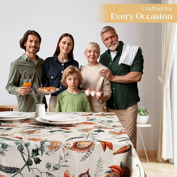 Maison d' Hermine Table Cloth Rectangle Table 100% Cotton 70 x 108 Inches Fall Tablecloth Reusable Everyday Use for Thanksgiving Christmas Decorations Dining Farmhouse Party (Dalida)