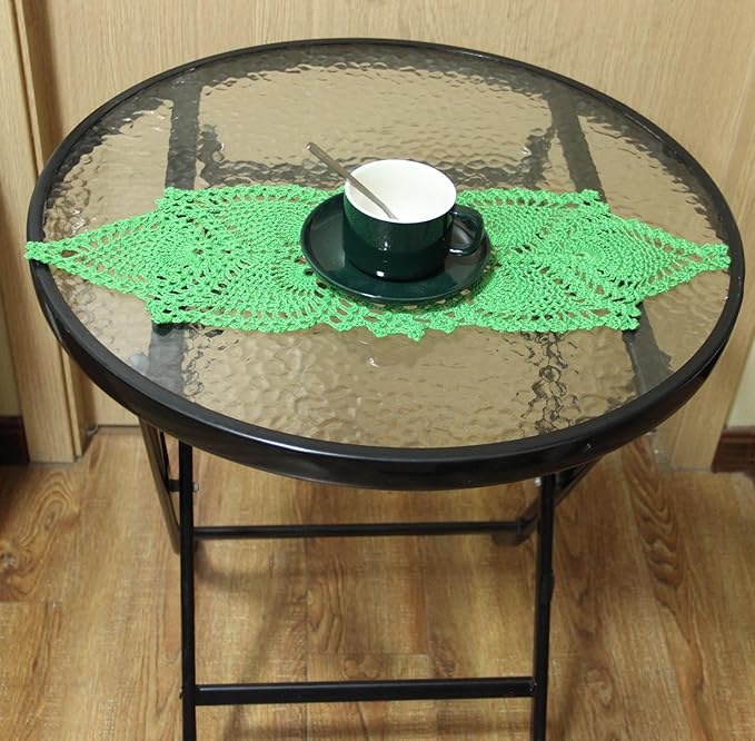 BIBITIME Crochet Lace Table Doilies Eyes Flower Doily Kitchen Vase Place Mats (7 in x 21 in,Pack of 2PCS, Style02-GrassGreen)