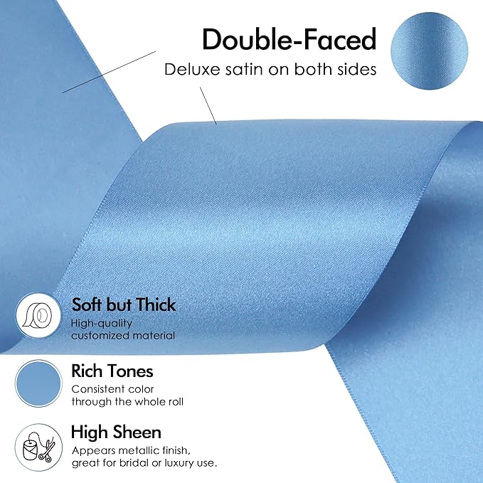 MEEDEE Smoke Blue Satin Ribbon Lux Double Faced Satin Ribbon 3 Inch Dusty Blue Ribbons by 10 Yards Smoke Blue Ribbons for Crafts, Christmas Tree, Flower Bouquet, Weddings, Bow Making