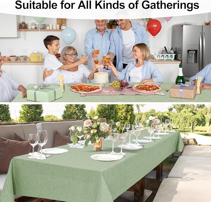 JIUZHEN Rectangle Table Cloth Faux Linen Farmhouse Tablecloth Wrinkle and Stain Resistant Decorative Fabric Table Cover for Kitchen, Dining Room, Parties and Camping, Sage Green, 60 x 102 Inch