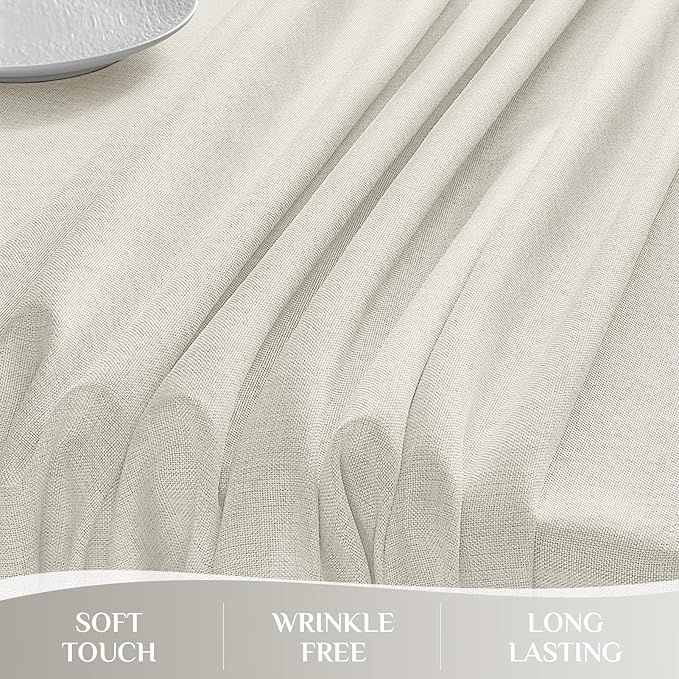 Softalker Cream Table Cloth Rectangular 52 x 70 Inch Linen Textured Outdoor Tablecloth Stain and Wrinkle Resistant Table Cover for Spring,Easter,Summer,Tea Party,Kitchen Boho Decor Small Tabletop
