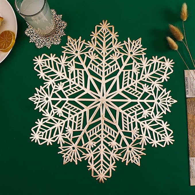 1 Pcs European Table Placemat Coaster Hollow Snowflake Shape PVC Coffee Table Mat Heat Home Decor(A Silver,10cm Coaster)
