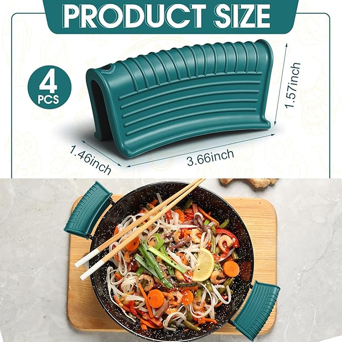 Patelai 4 Pcs Silicone Assist Hot Pan Handle Holder Pot Handle Covers for Cast Iron Skillets Holder Sleeve Nonslip Heat Resistant Pan Cover for Enameled Griddles Casserole Frying Cookware (Green)