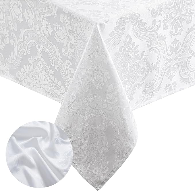 Elrene Home Fashions Caiden Elegance Damask Waterproof, Stain & Wrinkle Resistant Fabric Tablecloth, 60" x 84" Oblong/Rectangle, White