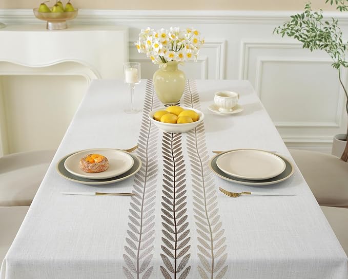 Alsoo Table Cloth Rectangle Table Waterproof Cotton Linen Fall Tablecloth Burlap Wrinkle Free Table Cover for Kitchen Dining, Party, Holiday, Christmas, Beige, Wine Leaf (6-8 Seats, 55x90 Inches)