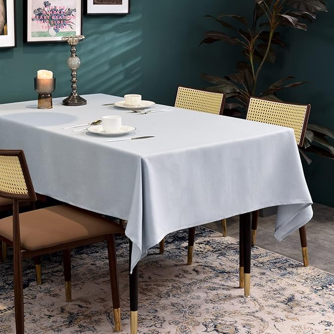 BALCONY & FALCON Rectangle Table Cloth – Waterproof, Wrinkle-Resistant & Dust-Proof Farmhouse Tablecloth for Dining, Kitchen, Party Decorations, Outdoor Patio, Baby Shower (Silver, 55" x 71")