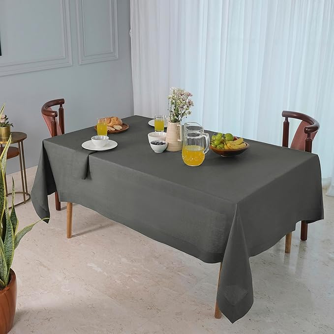 D'Moksha Homes Linen Tablecloth 60 x 90 Inch - 100% Pure Linen Charcoal Grey Tablecloth for Rectangle Tables - Machine Washable Table Cloth for Spring, Easter