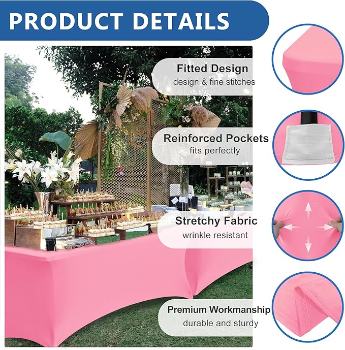 Table Cover for 6 Foot Rectangle Tables-6 Pack Pink Fitted Stretch Tablecloth-Elastic Spandex Tablecloths for Party, Wedding, Vendor Booth Display, Banquet Buffet Event, Craft Trade Show