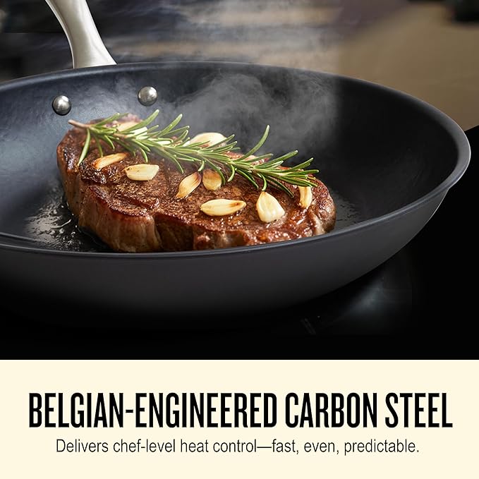 Alva Black Angus 9.5 & 11” Carbon Steel Frying Pan Set – Naturally Nonstick, PFAS-Free & Toxin-Free, Oven & Induction Safe, Chef-Grade Heat Control, Built to Last a Lifetime, Designed in Belgium