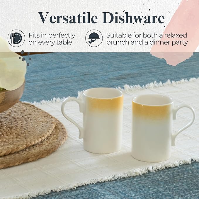 Portmeirion Potters 9oz Ceramic Mug (Set of 4) - Handcrafted Coffee Mugs with Yellow Mists - Dishwasher, Microwave, Freezer Safe - Earthenware Mugs for Tea & Coffee Lovers, Unique Mug Set (Yellow)