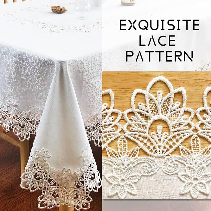 Tablecloths for Rectangle Tables Lace Elegant Decor for Dinning Home Holiday Party Kitchen Easter Christmas Wedding Farmhouse Outdoor Washable Table Linen (H17176-white-1, 72 * 144)