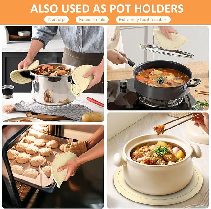 Silicone Trivet Mats 3 Pack Heat Resistant Pot Holders, Multipurpose Non-Slip Hot Pads for Kitchen Potholders, Hot Dishers, Jar Opener, Spoon Holder (Apricot)