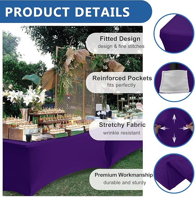 Fitted Stretch Table Cover for 6 ft Rectangle Tables-6 Pack Dark Purple Spandex Tablecloth-Elastic Folding Tablecloths for Party, Vendor Booth Display, Banquet Buffet Event, Craft Trade Show