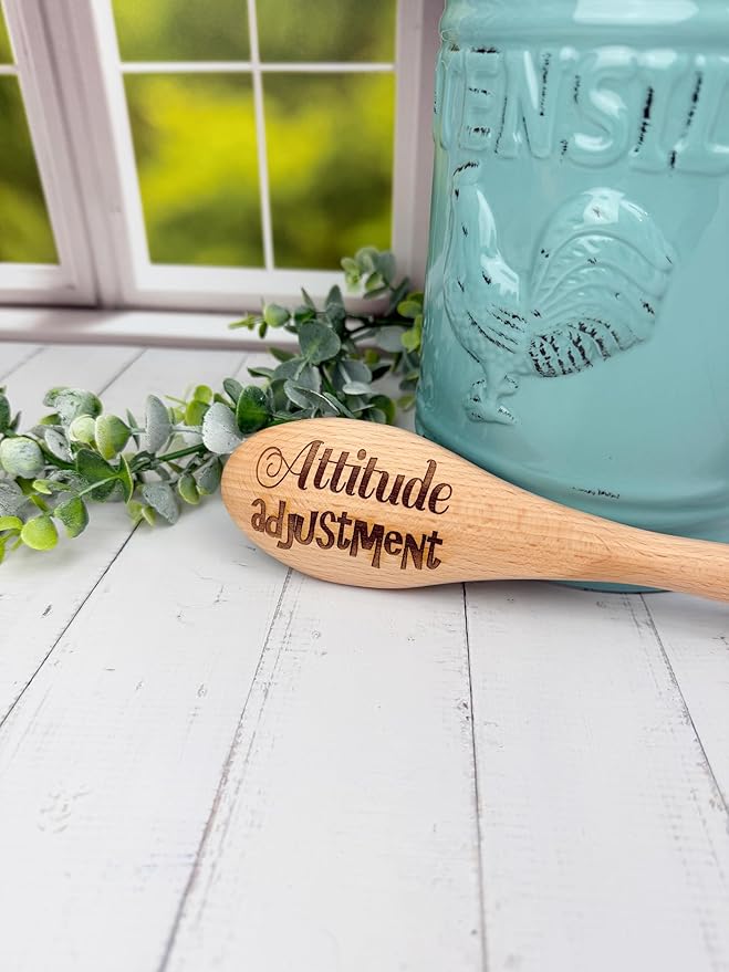 Attitude Adjustment Wooden Spoon, Sturdy Wooden Cooking Utensil, Funny Spanking Spoon Gag Gift For Kids, Mom, Dad, Grandma, Grandpa, Engraved Wooden Spoon, Old School Spanking