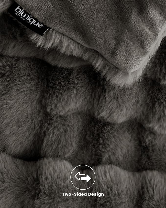 Ultra Soft Cozy Faux Fur Throw Blanket-Fuzzy Plush Thick Bubble Blanket, Fluffy Blanket for Couch, Sofa, Bedroom, and Living Room, 50x60 Inches, Dark Grey Taupe