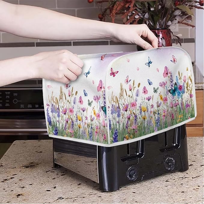 Doojoayie Butterfly Floral Toaster Cover Kitchen Decor Dust Proof Oven Cover 4 Slice Bread Maker Protector Kitchen Toaster Protection