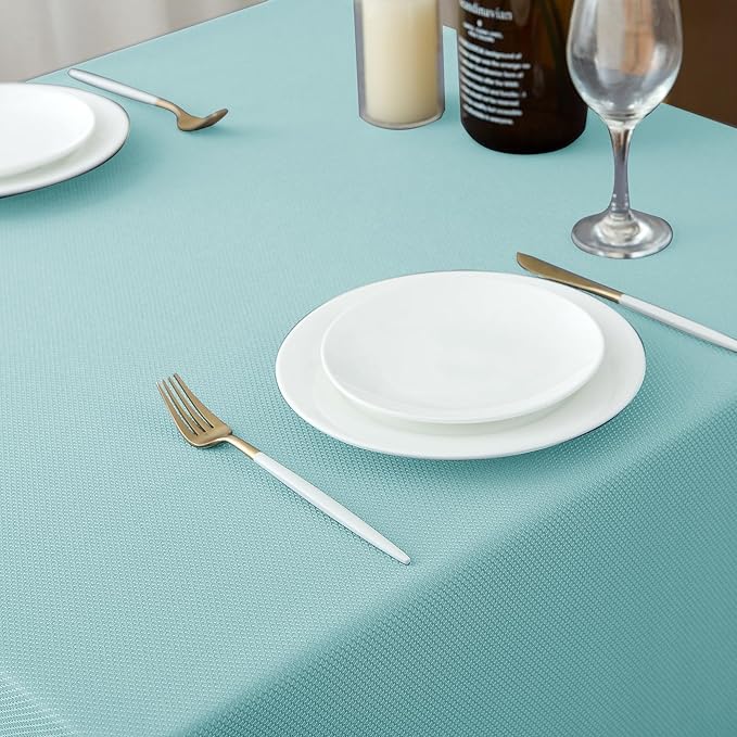Biscaynebay Square Tablecloth 90x90 Inch-Auqa Blue Card Fabric Table Cover-Folding Table Cloths Linen Water Resistant Washable for Kitchen Dining Picnic Patio Outdoor Party Restaurant Tables