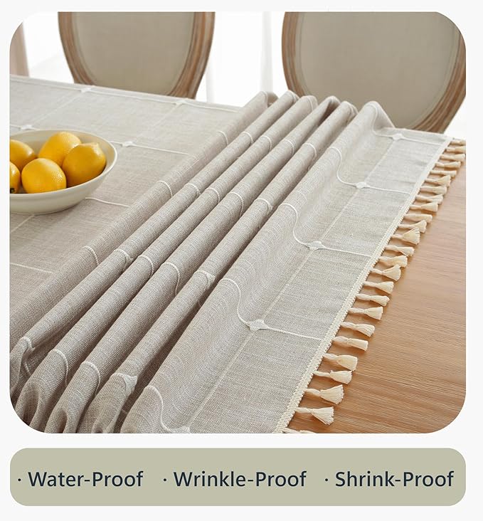Alsoo Waterproof Tablecloths for 8 Foot Rectangle Tables Rustic Plaid Tablecloth Cotton Linen Cloth Wrinkle Free Table Cloths for Parties, Kitchen Dining, Holiday, Christmas (6-8 Seats, 55x90 Inches)