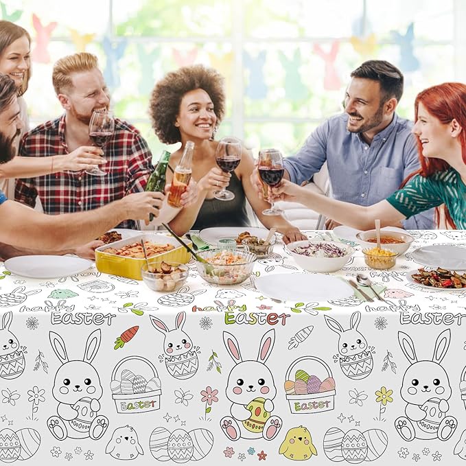Childom 1 Pack Easter Coloring Tablecloth for Kids,Easter Crafts for Kids,54 x 108 Inch Disposable Paper Table Cover,Giant Coloring Poster for Children Gifts Games Activities Holiday Party Favors