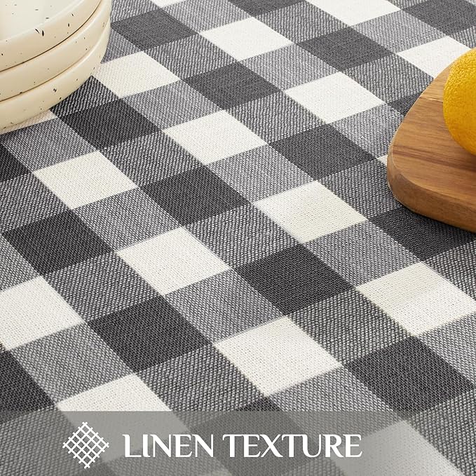Softalker Checkered Tablecloth Square, Outdoor Linen Cotton Gingham Table Cloth with Tassel, Heavy Duty Wrinkle Free Buffalo Plaid Table Cover for Kitchen Dining Home Party - 55 x 55 Inch, Black