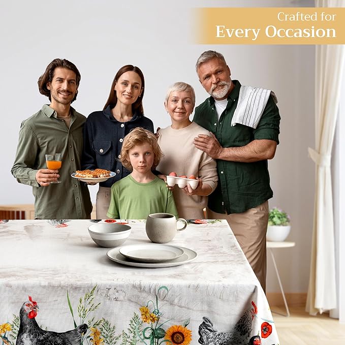 Maison d' Hermine Table Cloth Rectangle Table 100% Cotton 70 x 90 Inches Tablecloth Reusable Decorative for Dining Room Farmhouse Home Valentines Day Decorations Spring Summer - Basse Cour