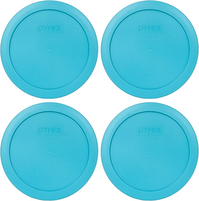 Pyrex 7201-PC 4-Cup Surf Blue Plastic Food Storage Lid, Made in USA - 4 Pack