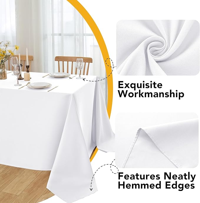 6-Pack White Tablecloths for Rectangle Tables, 90 x 156 Inches, Stain-Resistant Polyester Fabric for 8 Foot Tables - Washable Table Covers for Weddings, Banquets, Birthday Parties, Events