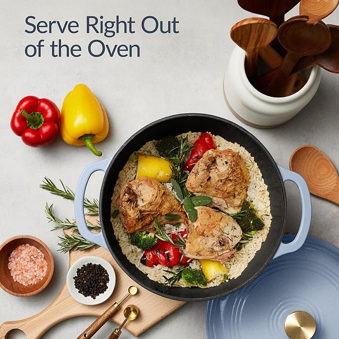 Best Choice Products Non-Stick Pot & Pan Cookware Set, Cast Iron, 2Qt Skillet W/Lid, 10" Grill Or Griddle Pan W/Press, 6Qt Enameled Dutch Oven, Non-toxic, For Cooking & Grilling - Cornflower